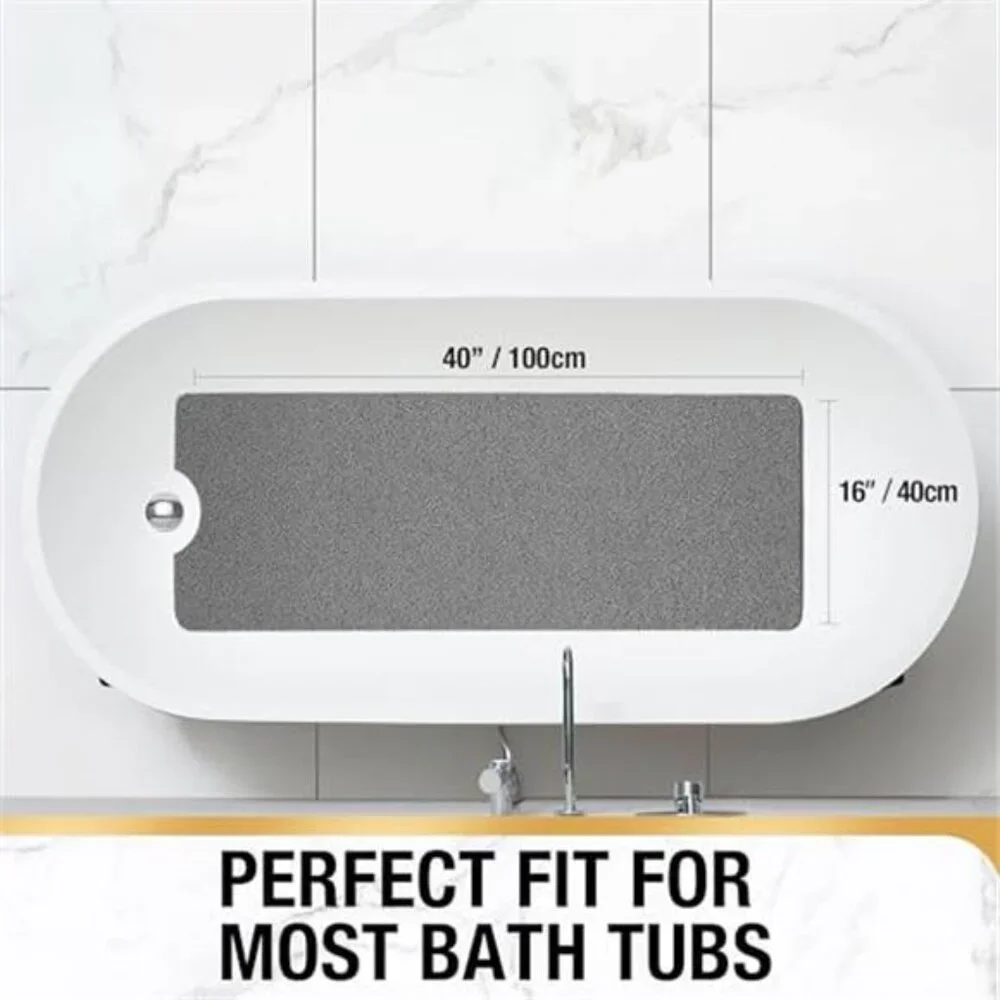 Non Slip Bathtub Mat Extra Long Bath Mat Shower Floor Mat Quick Drying Grey